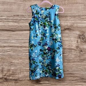 NWOT J Jill enamel blue floral sleeveless dress. Size 6.